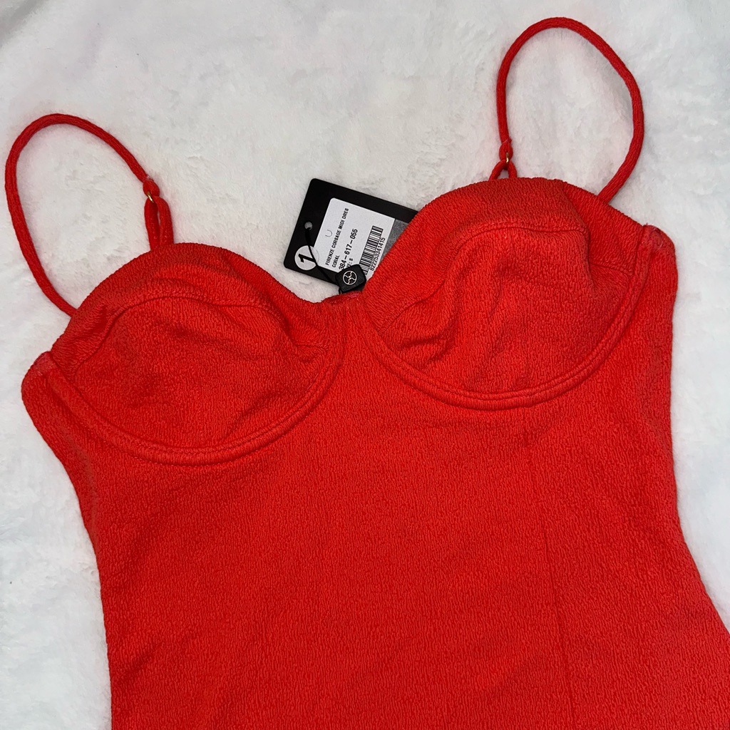 Vix Paula Hermanny- Coral Corset Firenze Midi Dress - Size S - Nwt